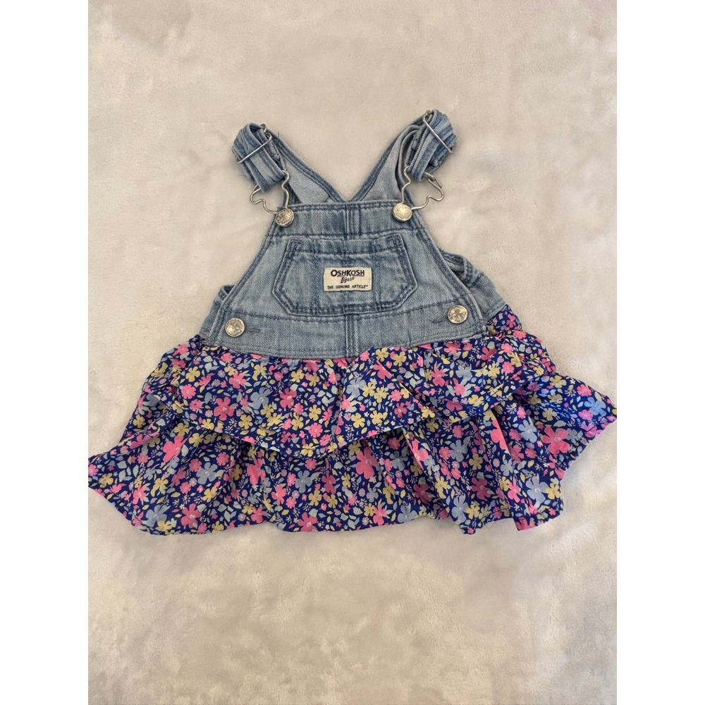 OshKosh Bgosh Baby Girls 3M Denim Floral Ruffle Overall Dress OSH11771-SSI